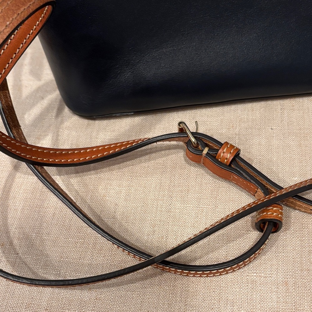 Dooney & Bourke Navy Blue Leather Ruby Dome Satchel with Tan Trim - Picture 6 of 10